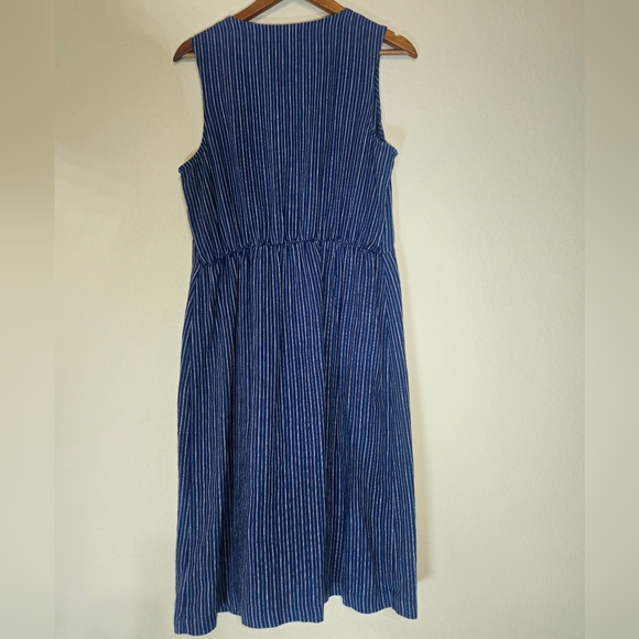 Old Navy Linen Blend Dress Womens Medium Blue White Nautical Stripe Patch Pocket - Picture 10 of 10